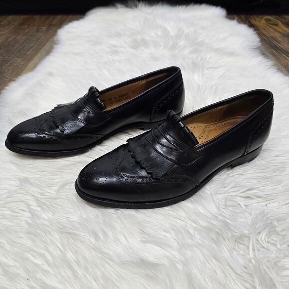 JOHNSTON & MURPHY Aristocraft Kiltie Dress Shoe Loafers 9.5 Black Wingtip Brogue - Picture 3 of 11